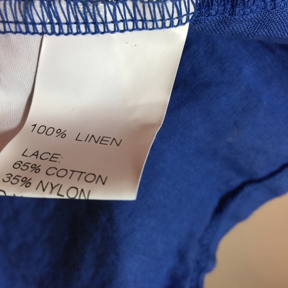 Bellambia Blue Linen Lace Crochet Shift Dress - Picture 4 of 5